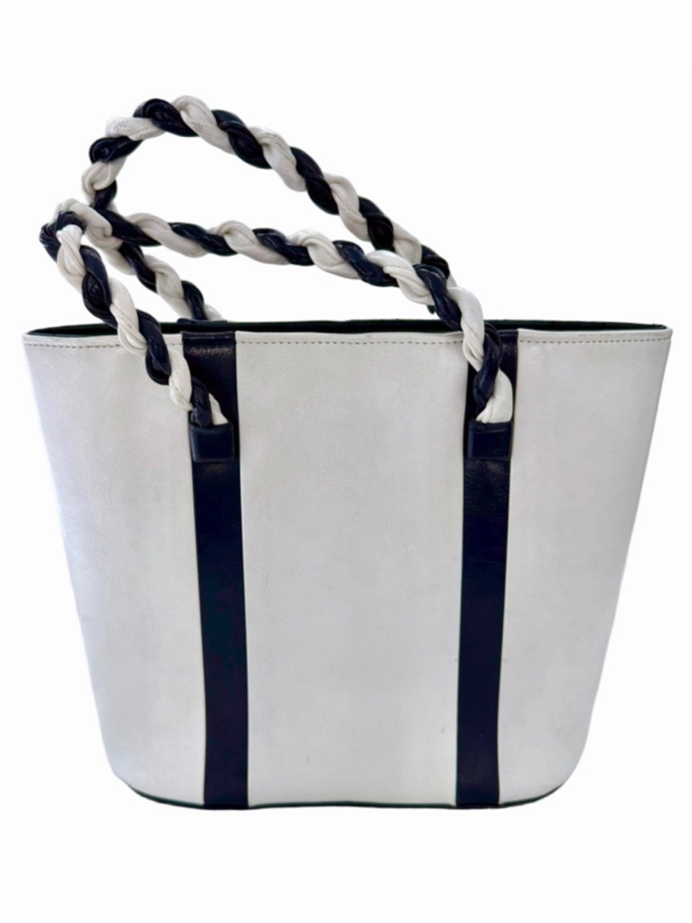 Vintage Julius Resnick JR Florida Unleather Vinyl Handbag White Navy Blue Purse